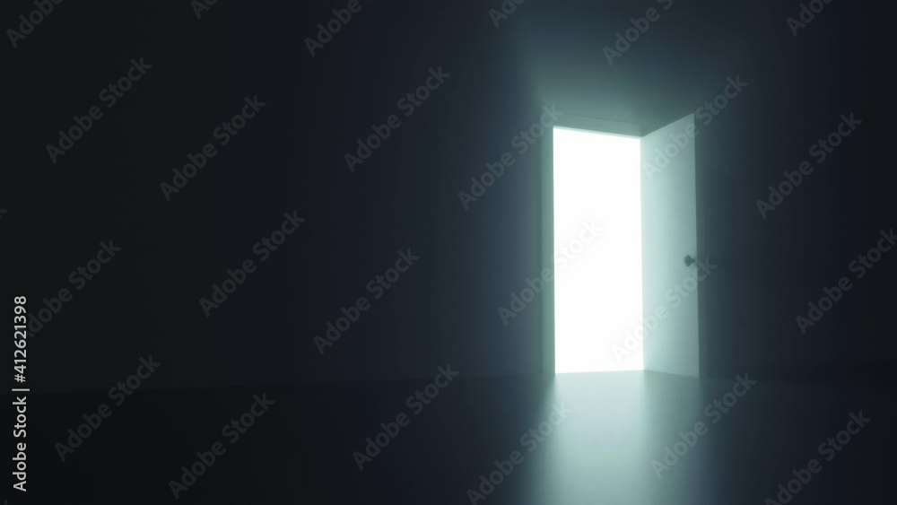 Vidéo Stock 3D animation - Dark room with a door opening to let in ...