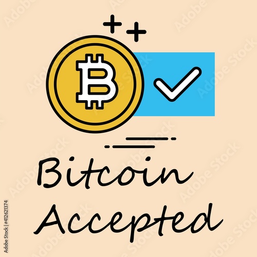 Bitcoin accepted icon. Payment with crypto is available symbol for web and mobile applications.