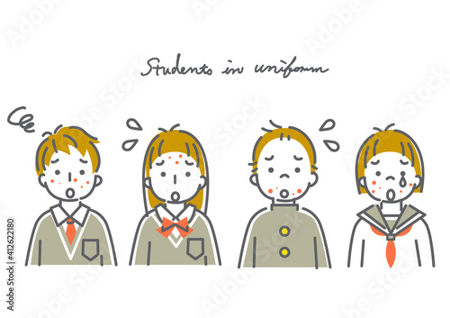 中学生 高校生 男女４人 のシンプルでかわいい線画イラスト素材セット Stock Illustration Adobe Stock