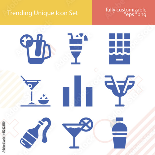 Simple set of public house related filled icons.