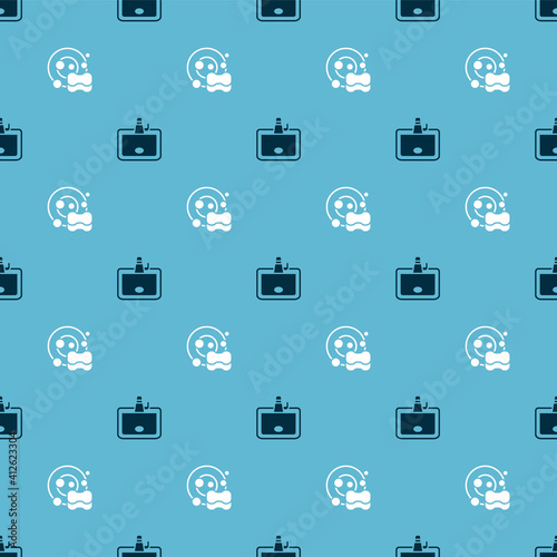 Set Washbasin and Washing dishes on seamless pattern. Vector.