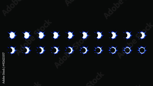 Set Collection Phases Of A Solar And Lunar Eclipse On Dark Background Sun