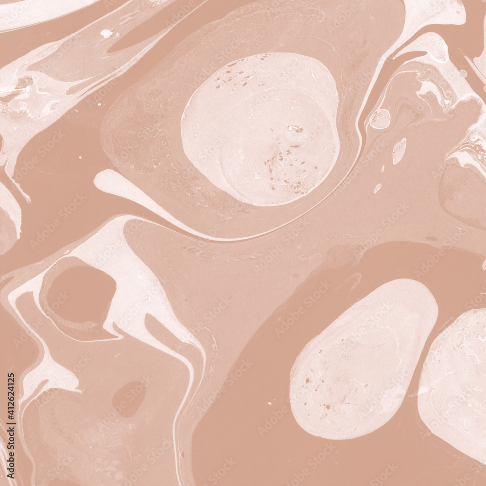 Fototapeta premium Creamy marble ink texture on watercolor paper background. Marble stone image. Bath bomb effect. Psychedelic biomorphic art.