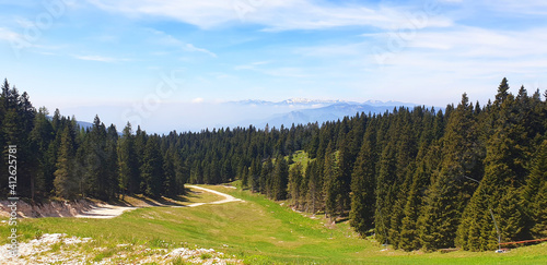 Fotografía Panorama of the mountain and forest landscape of Italy.