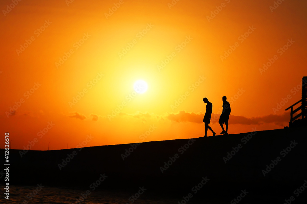 silhouette of a person walking on the beach