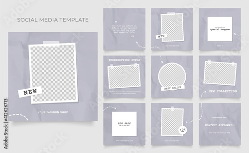 social media template banner fashion sale promotion. fully editable instagram and facebook square post frame puzzle organic sale poster. violet blue color vector background