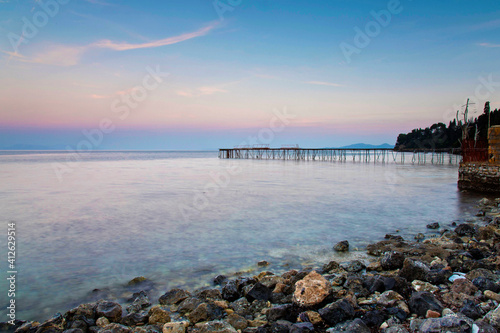 The beautiful pristine beach at Corfu island , Greece photo