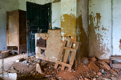 Devastation in premises of veterinary laboratory in resettled village of Pogonnoye in Chernobyl exclusion zone  Belarus