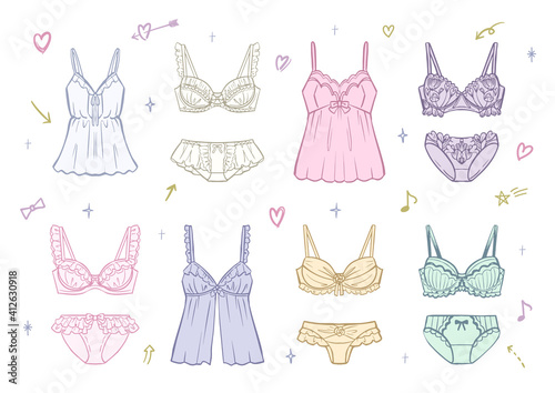おしゃれなランジェリー　女性用下着イラストセット
