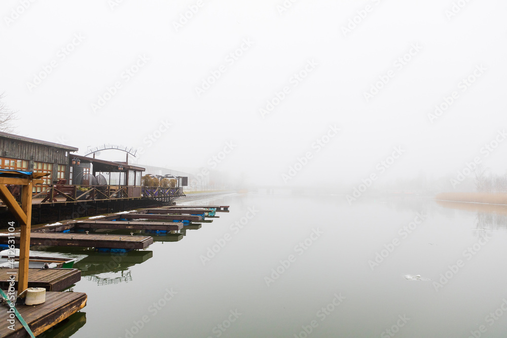 Liepaja. The surroundings of the canal in all mist