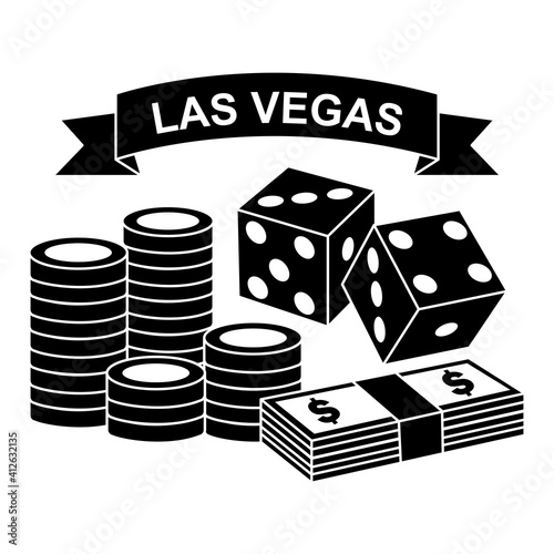 Photography related icons of las vegas and casino, silhouette style