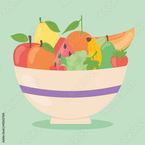 bowl with healthy fruits, flat style