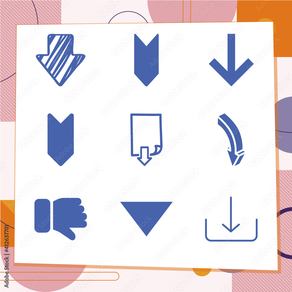 Simple set of 9 icons related to lowered Simple set of 9 icons related to lowered