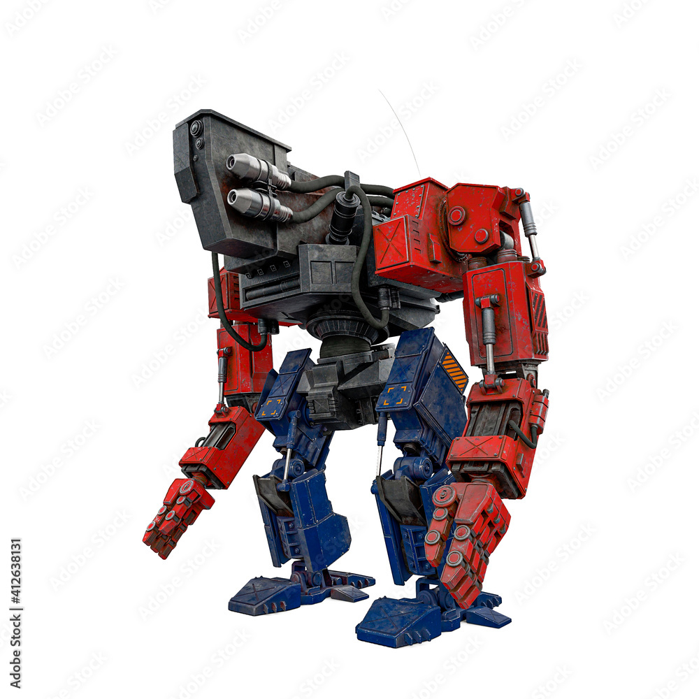apocalyptic robot standing up in white background apocalyptic robot standing up in white background