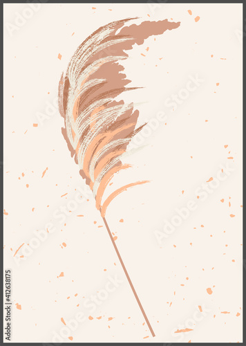 Vector pampas grass panicles botanical wall art. Abstract vase and plants home decor. Mid Century Modern aesthetics. Gentle neutral warm colors. Contemporary design collage