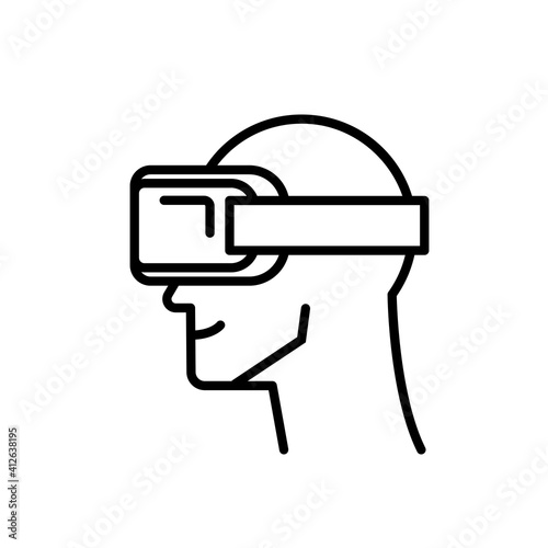 Face in profile in VR glasses isolated on white