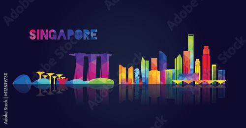 vector illustration Singapore city skyline, the symbols of the city skyscrapers, stylish graphics