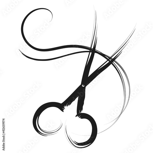 Stylist scissors and beautiful curl of hair unique simple design