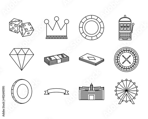 diamond and casino icon set, line style