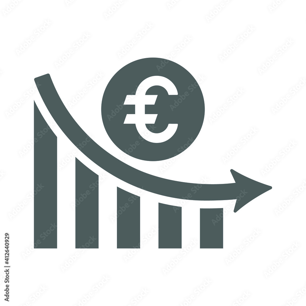 Euro bankruptcy trend icon. Gray Vector graphics