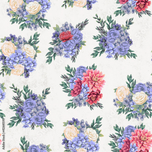 Watercolor floral seamless pattern. Hand painted flowers  greeting card template or wrapping paper