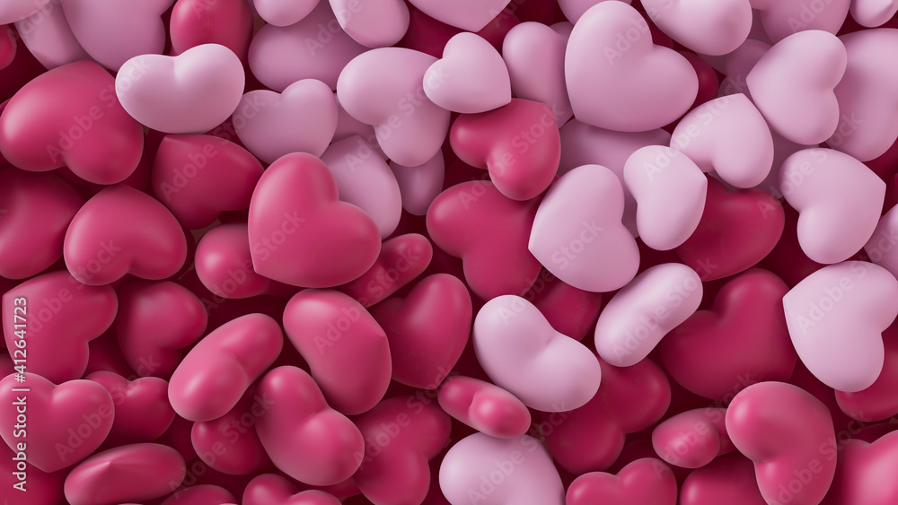 Multicolored Heart background. Valentine Wallpaper with Light Pink and Dark Pink love hearts. 3D Render Multicolored Heart background. Valentine Wallpaper with Light Pink and Dark Pink love hearts. 3D Render