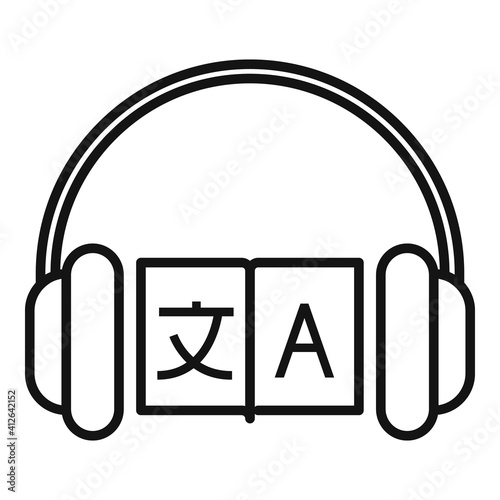 Headphones translator icon. Outline headphones translator vector icon for web design isolated on white background