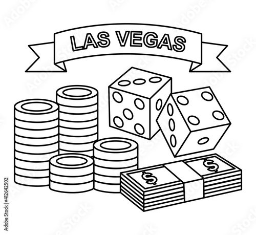 related icons of las vegas and casino, line style