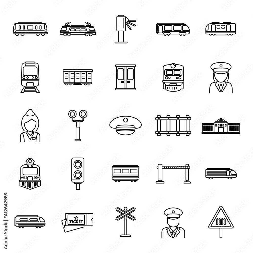 Electric train driver subway icons set. Outline set of electric train