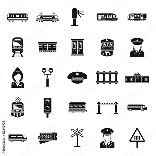 Electric train driver transport icons set. Simple set of electric train driver transport vector icons for web design on white background