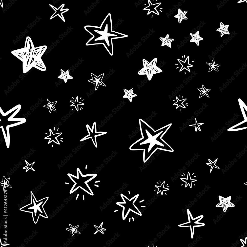 hand drawn stars seamless pattern. Doodle star texture. Sky and night background. hand drawn stars seamless pattern. Doodle star texture. Sky and night background.