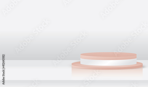3D Abstract  podium minimal background with clean stage.  perfect for showing product and promotion. feminim colour tone,  fit on woman product and valenties theme -3D Vector.