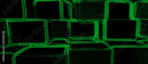 banner with Black and green cubes 3d