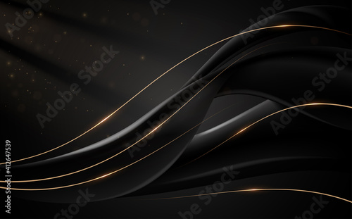 Abstract black and gold lines background with light effect photo