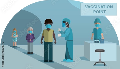 Vaccination point. People line up.