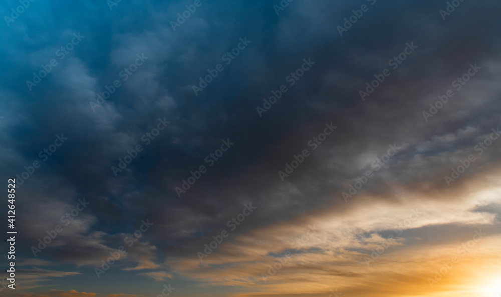 Beautiful sky after sunset with colorful clouds.Nature sky background. Dramatic sunset.