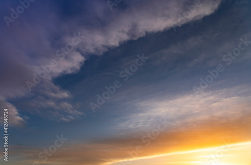 Fototapeta Naklejka Na Ścianę i Meble -  Beautiful bright sunset sky with colorful clouds. Nature sky background. Dramatic sunset.