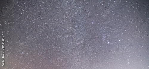 Universe, winter starry sky. Night photography, astronomical background.