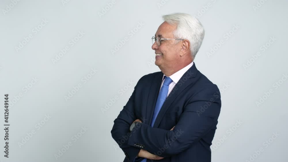 Middle age businessman looking side over isolated background