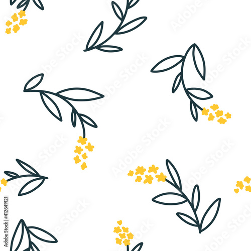 Floral seamless vector pattern with small flowers. Simple hand-drawn style. Motifs scattered liberty. Pretty ditsy for fabric, textile, wallpaper. Digital paper in white background.