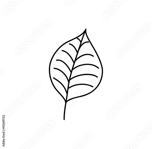 Spring Leaf Outline Vector line Icon. Doodle Spring Concept Minimal Style Illustration for kids book design or web. Element of tree logo