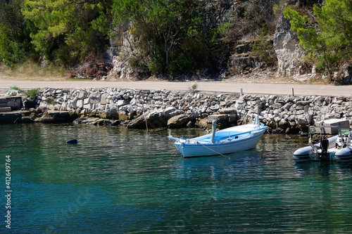 Small fishing boats in the picturesque bay on island Lastovo, Croatia.