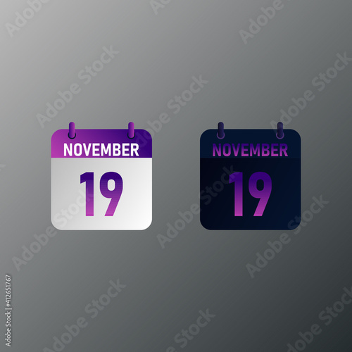 November daily calendar icon in flat design style. Vector illustration in light and dark design. 