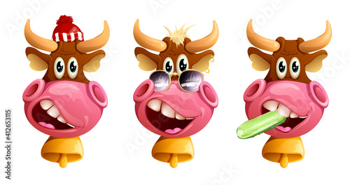 Vector illustration of a funny bull-cow in cartoon style