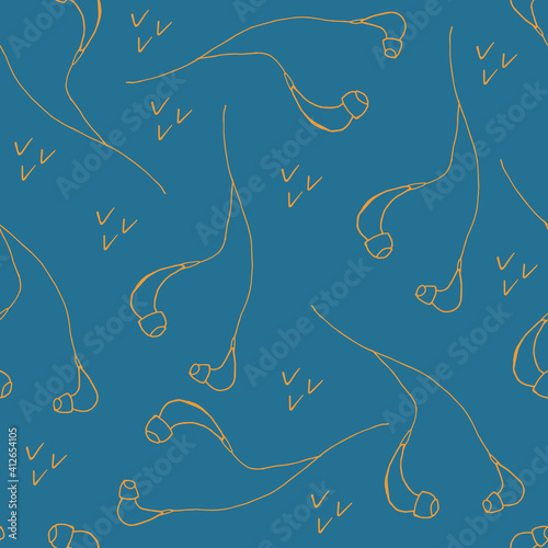 Doodle earphones seamless pattern. hand drawn background. Vector illustration