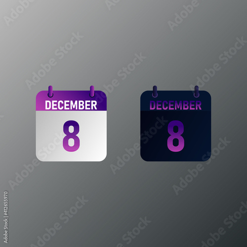 December daily calendar icon in flat design style. Vector illustration in light and dark design. 