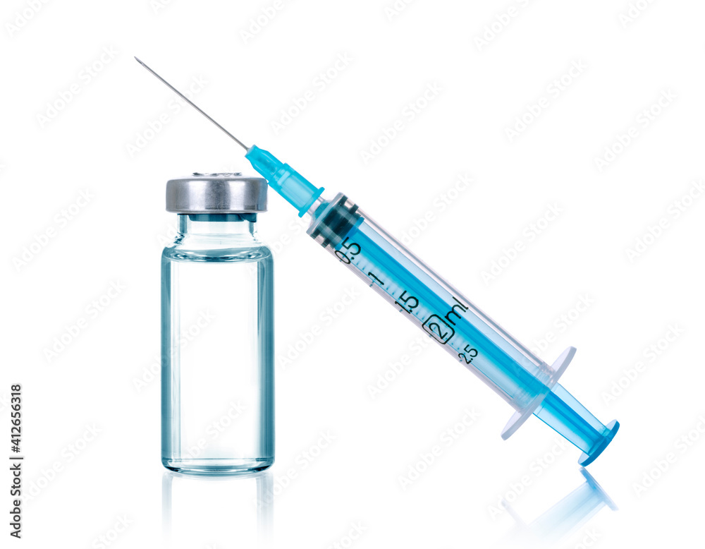 Medical vials for injection with a syringe, isolate Medical vials for injection with a syringe, isolate