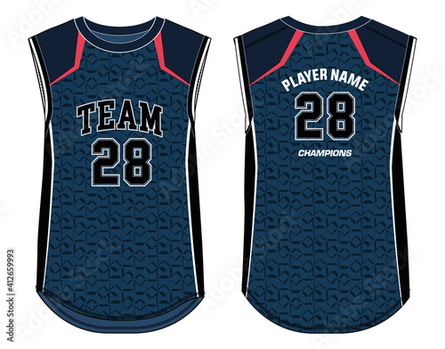 Sleeveless Tank Top Basketball jersey vest design t-shirt template, sports jersey concept with front and back view for Men and women. Basketball, Volleyball jersey, tennis and badminton