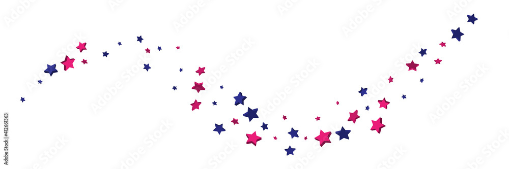 Shooting stars confetti 3D. Multi-colored stars. Festive background. Abstract pattern on a white background. Design element. Vector illustration, EPS 10.
