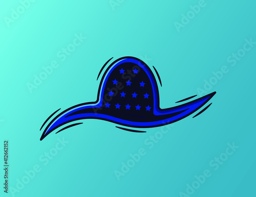 Beautiful Hat vector illustration with stars isolated on background. Outline strokes. Elegant design. Eps 10.